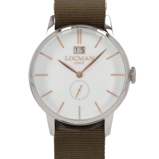 LOCMAN 時計 カーキ ステンレススティールケース ロゴ シルバー 腕時計 0252V08-00WHRGNG 1960 DATE