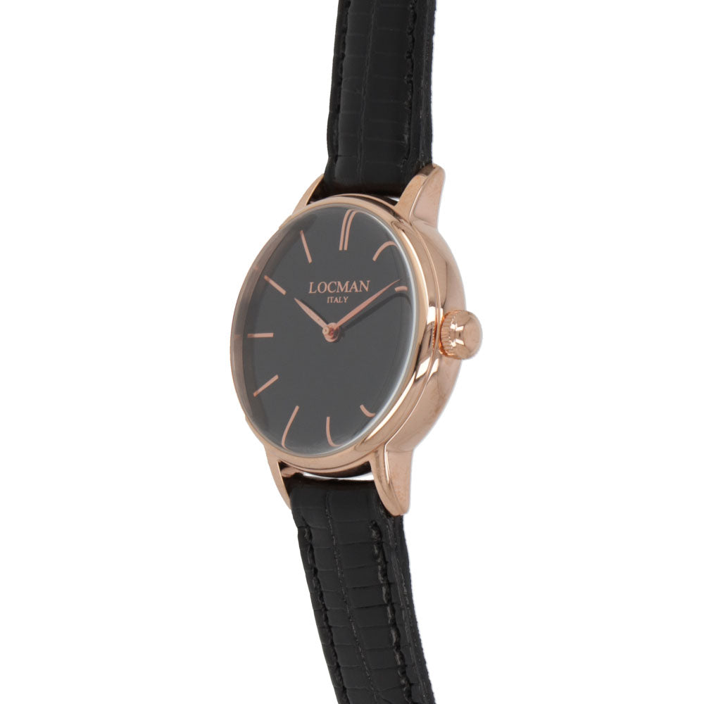 LOCMAN 時計 ブラック系 レザー ステンレススチール ロゴ ピンクゴールド 型押しベルト 腕時計 0253R01R-RRBKRGPK 1960 LADY