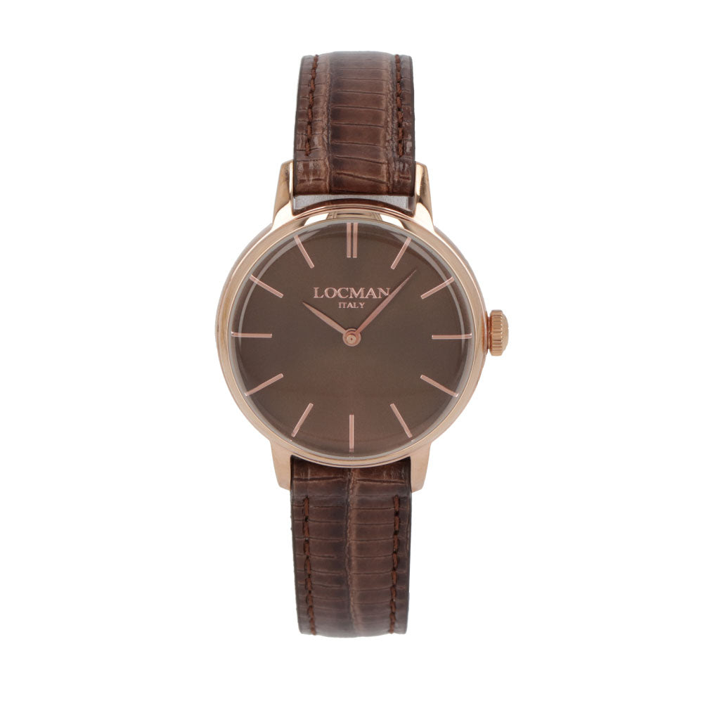 LOCMAN 時計 ブラウン系 ステンレススティール ピンクゴールド 型押しベルト 腕時計 0253R04R-RRBNRGPN 1960 LADY