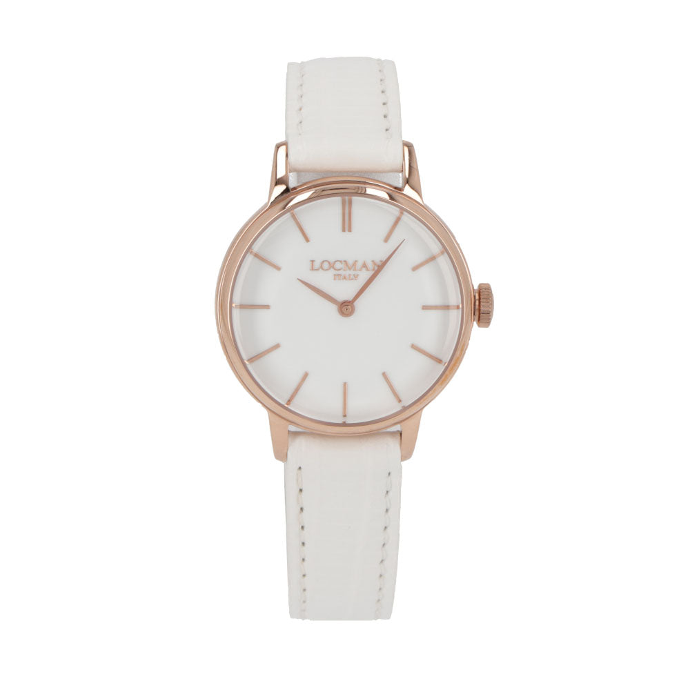 LOCMAN 時計 ホワイト ステンレススティール ピンクゴールド 型押しベルト 腕時計 0253R08R-RRWHRGPW 1960 LADY