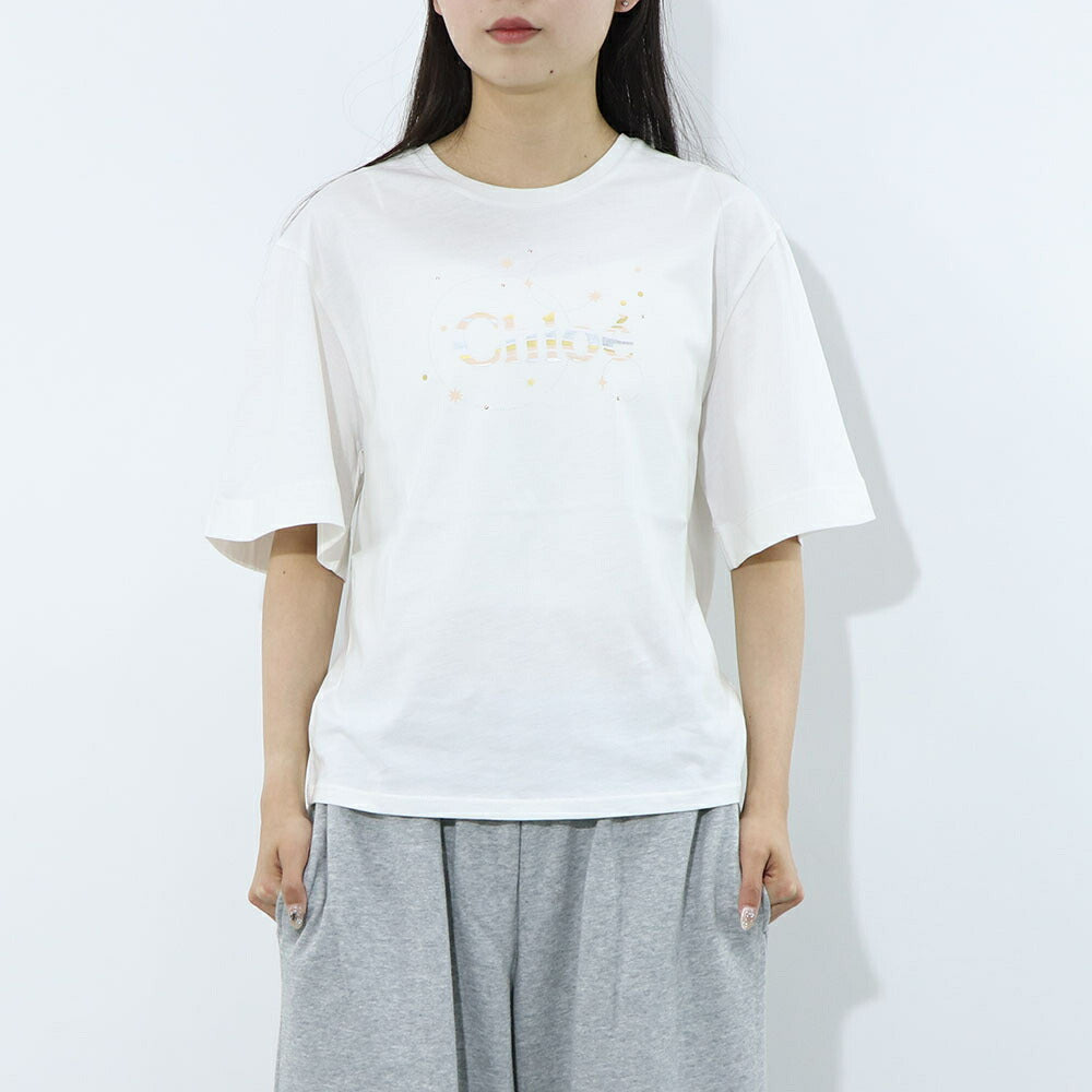クロエ Chloe トップス Tシャツ・カットソー レディース ホワイト コットン Chloe Kids ロゴ クルーネック キッズモデル カットソー 半袖 C20111 117