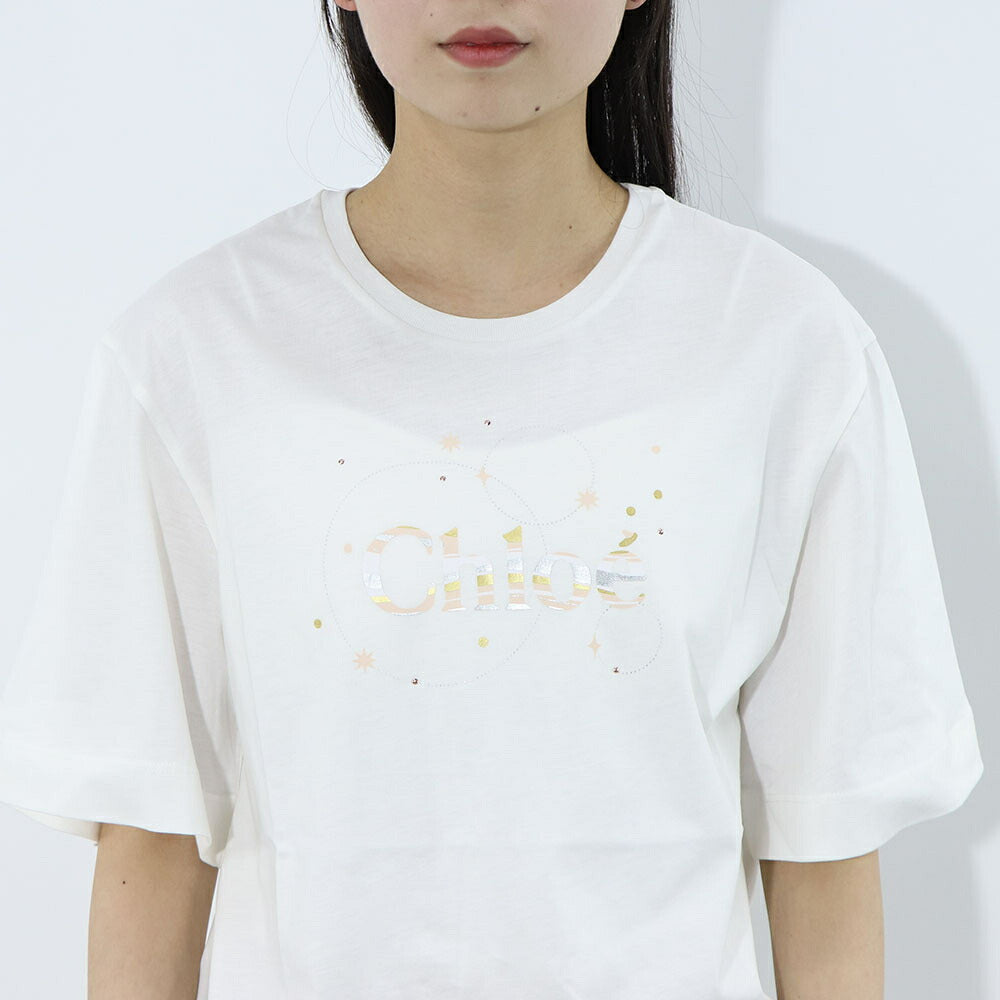 クロエ Chloe トップス Tシャツ・カットソー レディース ホワイト コットン Chloe Kids ロゴ クルーネック キッズモデル カットソー 半袖 C20111 117