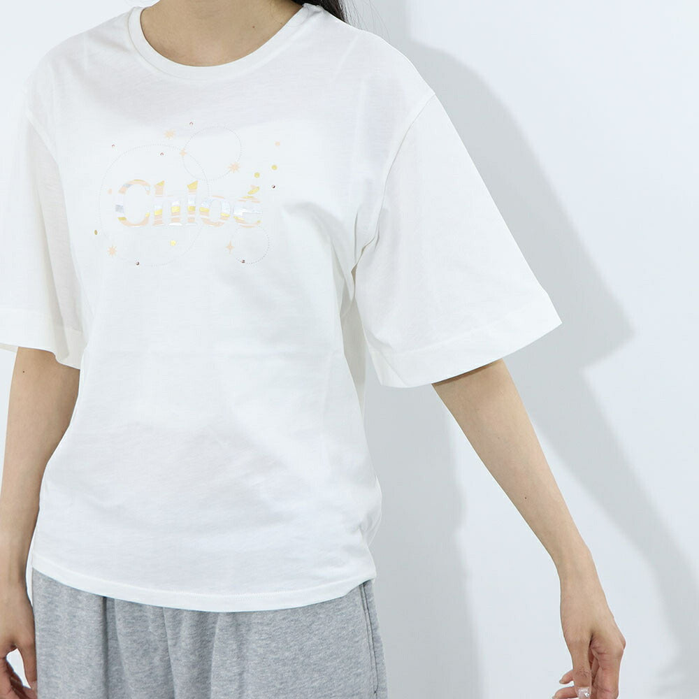 クロエ Chloe トップス Tシャツ・カットソー レディース ホワイト コットン Chloe Kids ロゴ クルーネック キッズモデル カットソー 半袖 C20111 117