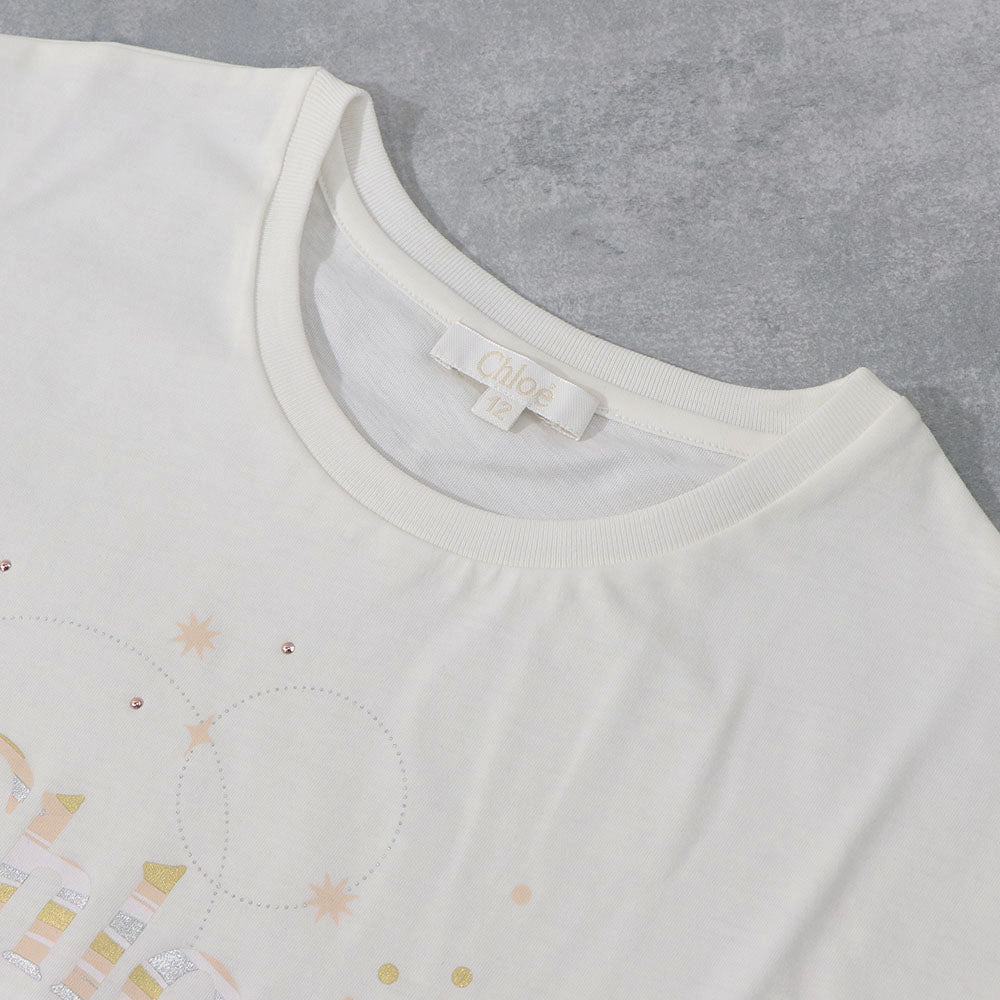 クロエ Chloe トップス Tシャツ・カットソー レディース ホワイト コットン Chloe Kids ロゴ クルーネック キッズモデル カットソー 半袖 C20111 117