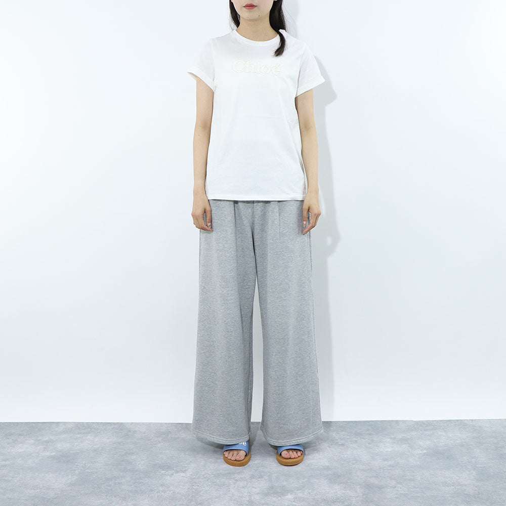 クロエ Chloe トップス Tシャツ・カットソー レディース ホワイト コットン ロゴ 刺繍 クルーネック キッズモデル カットソー 半袖 C20110 117