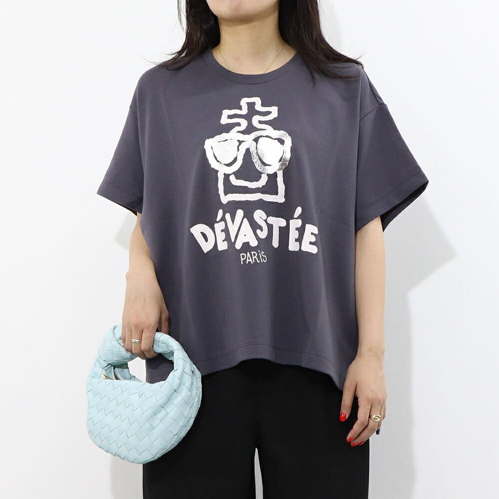 デヴァステ DEVASTEE トップス Tシャツ・カットソー レディース ブラック グレー ホワイト コットン ポリエステル スパン プリント キャラクター ロゴ ヘムトップス アシメトップス 半袖 R3FWTP013
