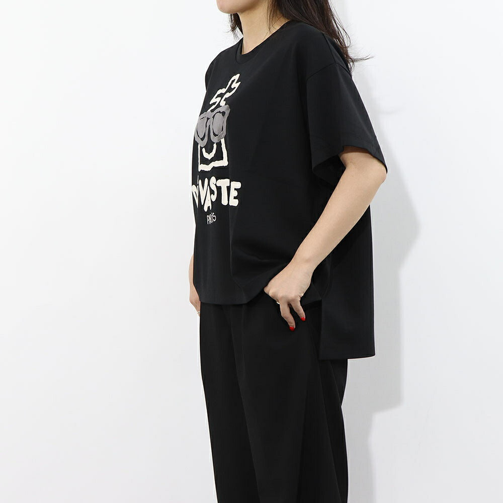デヴァステ DEVASTEE トップス Tシャツ・カットソー レディース ブラック グレー ホワイト コットン ポリエステル スパン プリント キャラクター ロゴ ヘムトップス アシメトップス 半袖 R3FWTP013