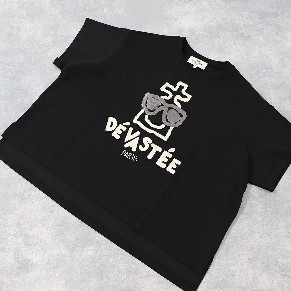 デヴァステ DEVASTEE トップス Tシャツ・カットソー レディース ブラック グレー ホワイト コットン ポリエステル スパン プリント キャラクター ロゴ ヘムトップス アシメトップス 半袖 R3FWTP013