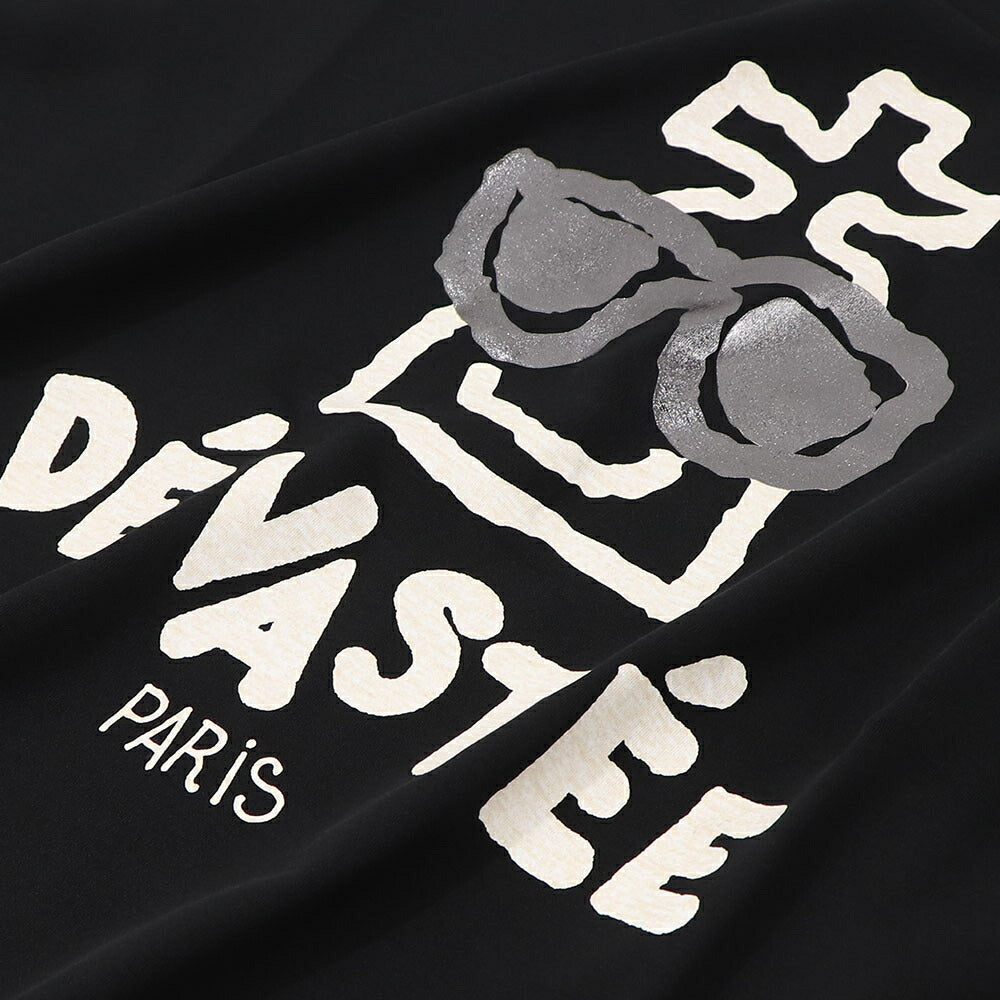 デヴァステ DEVASTEE トップス Tシャツ・カットソー レディース ブラック グレー ホワイト コットン ポリエステル スパン プリント キャラクター ロゴ ヘムトップス アシメトップス 半袖 R3FWTP013