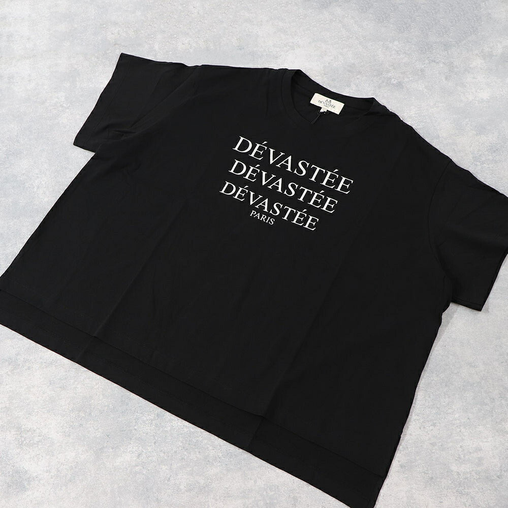 デヴァステ DEVASTEE トップス Tシャツ・カットソー レディース ブラック ホワイト コットン ロゴプリント ヘムトップス アシメトップス シンプル 半袖 R3FWTP017