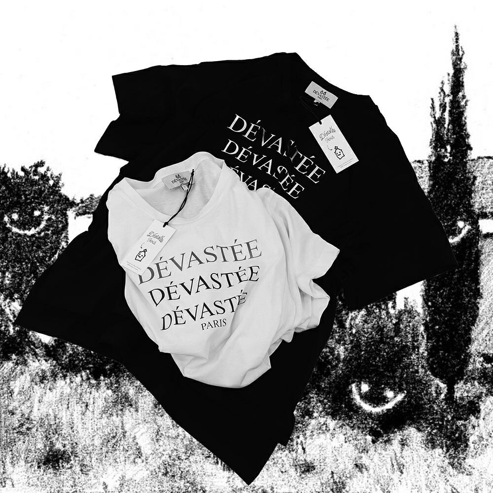 DEVASTEE Tシャツ ロゴプリント ヘムトップス アシメトップス