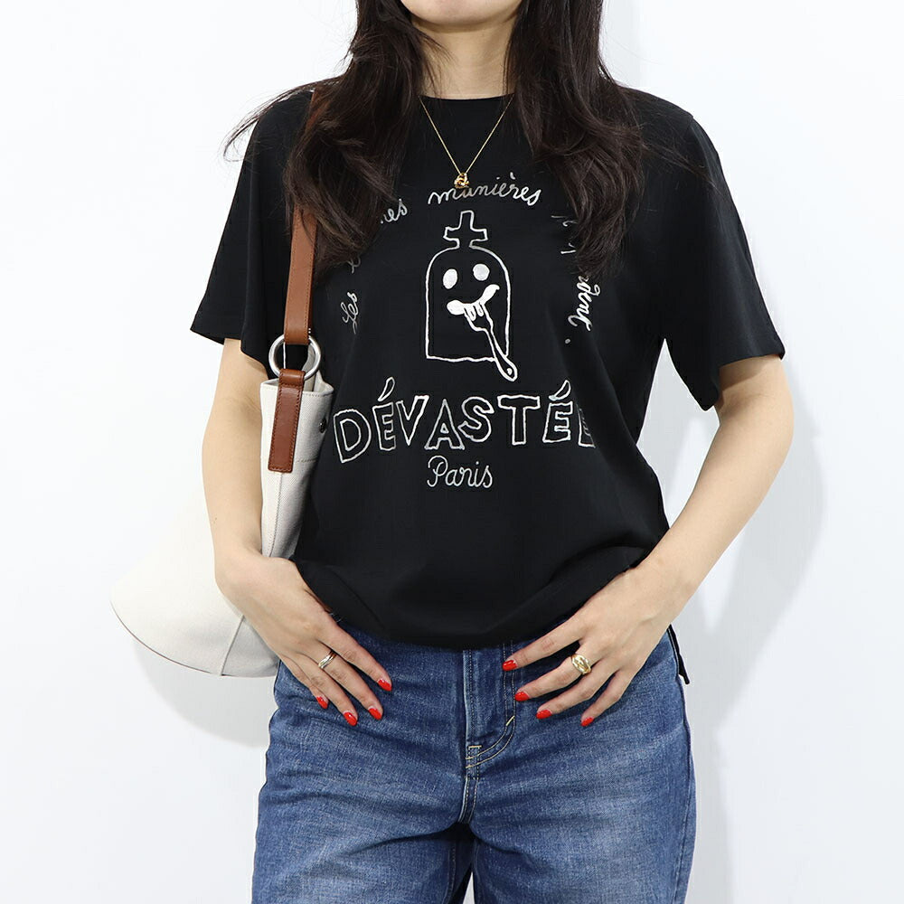 デヴァステ DEVASTEE トップス Tシャツ・カットソー レディース ブラック グレー ホワイト コットン ロゴ プリント キャラクター クルーネック 丸襟 お化けモチーフ 半袖 R3FWTP023