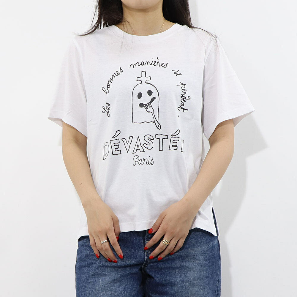 デヴァステ DEVASTEE トップス Tシャツ・カットソー レディース ブラック グレー ホワイト コットン ロゴ プリント キャラクター クルーネック 丸襟 お化けモチーフ 半袖 R3FWTP023