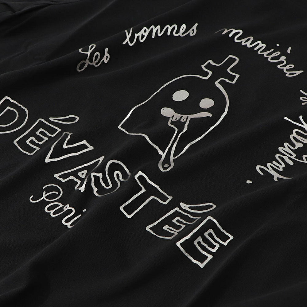 デヴァステ DEVASTEE トップス Tシャツ・カットソー レディース ブラック グレー ホワイト コットン ロゴ プリント キャラクター クルーネック 丸襟 お化けモチーフ 半袖 R3FWTP023