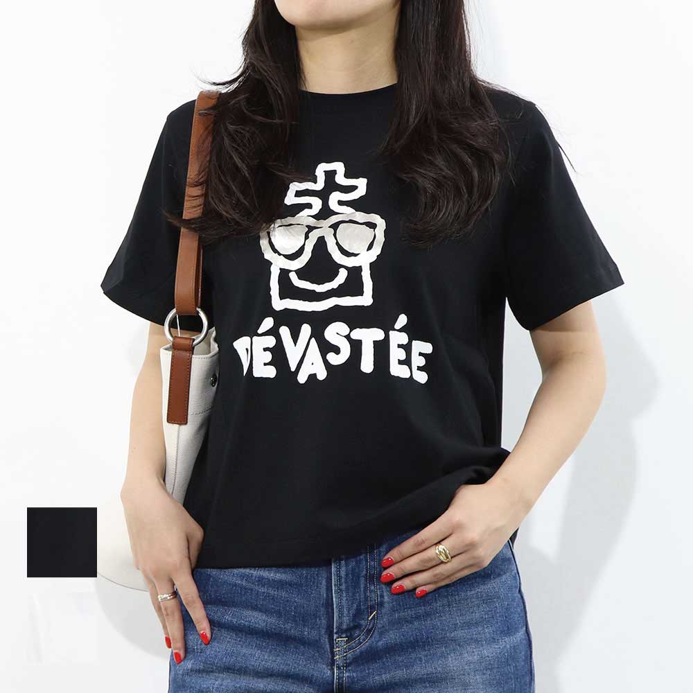 デヴァステ DEVASTEE トップス Tシャツ・カットソー レディース ブラック ホワイト コットン エラスタン ロゴ プリント キャラクター クルーネック 丸襟 半袖 R3SMTP020