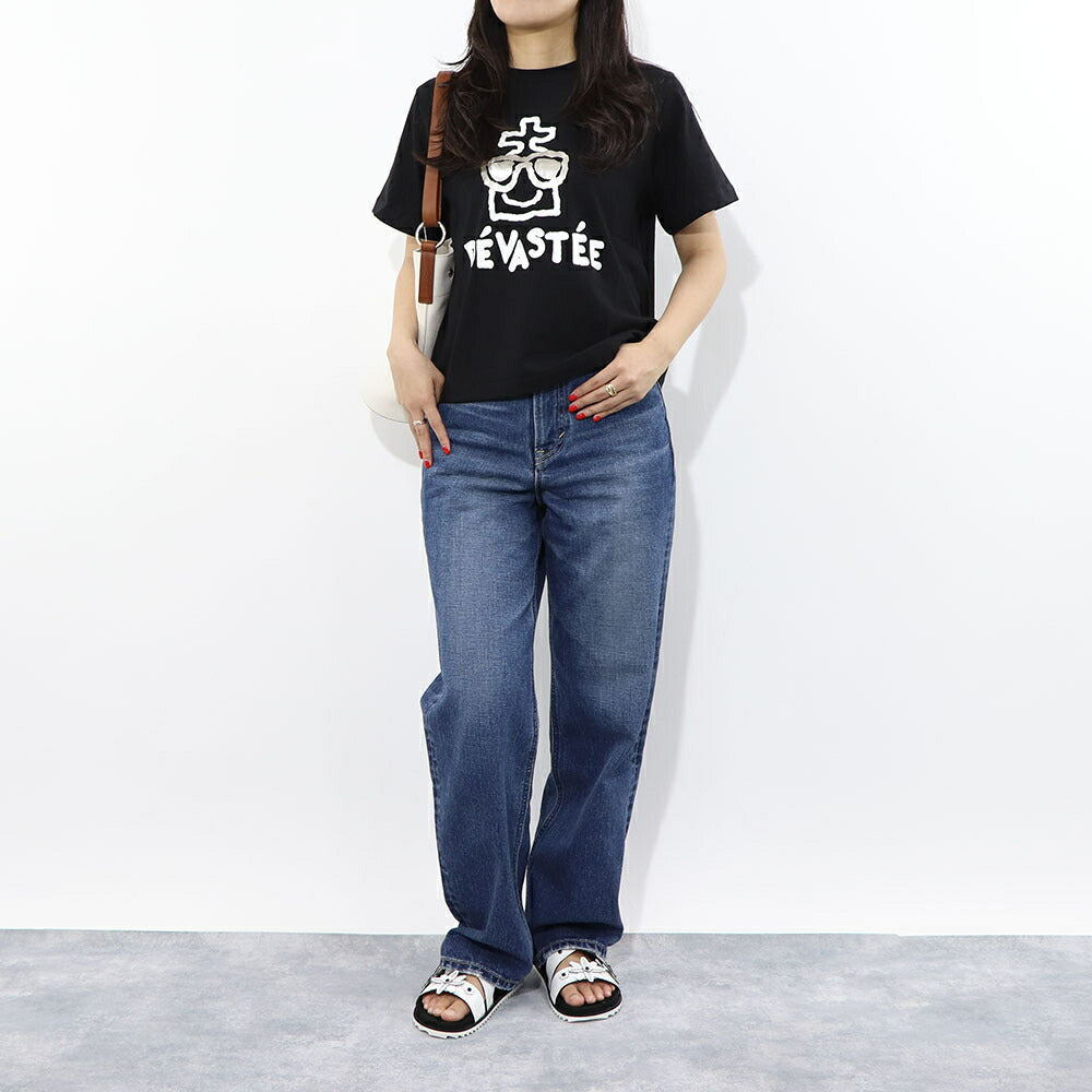 デヴァステ DEVASTEE トップス Tシャツ・カットソー レディース ブラック ホワイト コットン エラスタン ロゴ プリント キャラクター クルーネック 丸襟 半袖 R3SMTP020