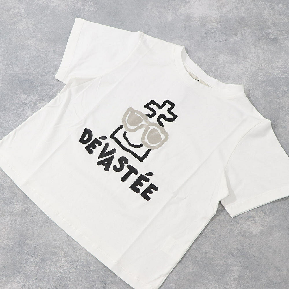 デヴァステ DEVASTEE トップス Tシャツ・カットソー レディース ブラック ホワイト コットン エラスタン ロゴ プリント キャラクター クルーネック 丸襟 半袖 R3SMTP020