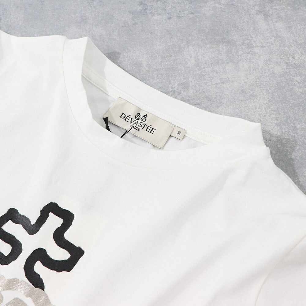 デヴァステ DEVASTEE トップス Tシャツ・カットソー レディース ブラック ホワイト コットン エラスタン ロゴ プリント キャラクター クルーネック 丸襟 半袖 R3SMTP020