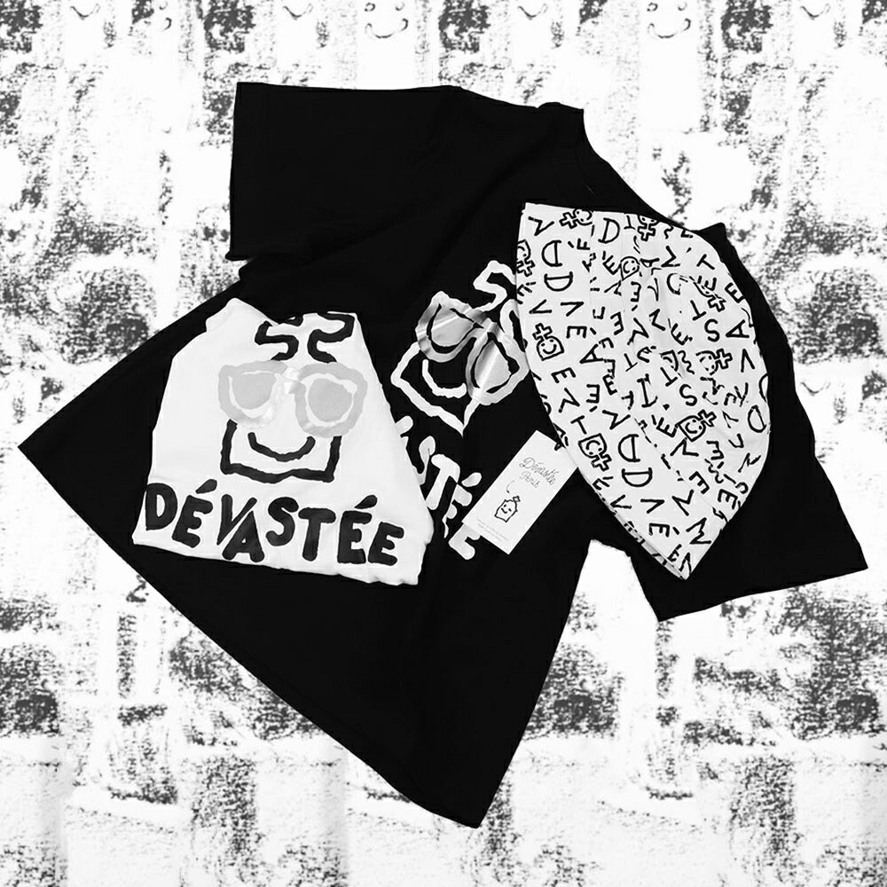 デヴァステ DEVASTEE トップス Tシャツ・カットソー レディース ブラック ホワイト コットン エラスタン ロゴ プリント キャラクター クルーネック 丸襟 半袖 R3SMTP020