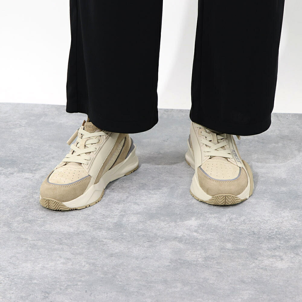 フェンディ FENDI シューズ スニーカー レディース FLOW SNEAKER フロー スニーカー ベージュ スウェード スエード レザー ラバー 合成繊維 ロゴ ファスナー 調節 8E8458 AOMD