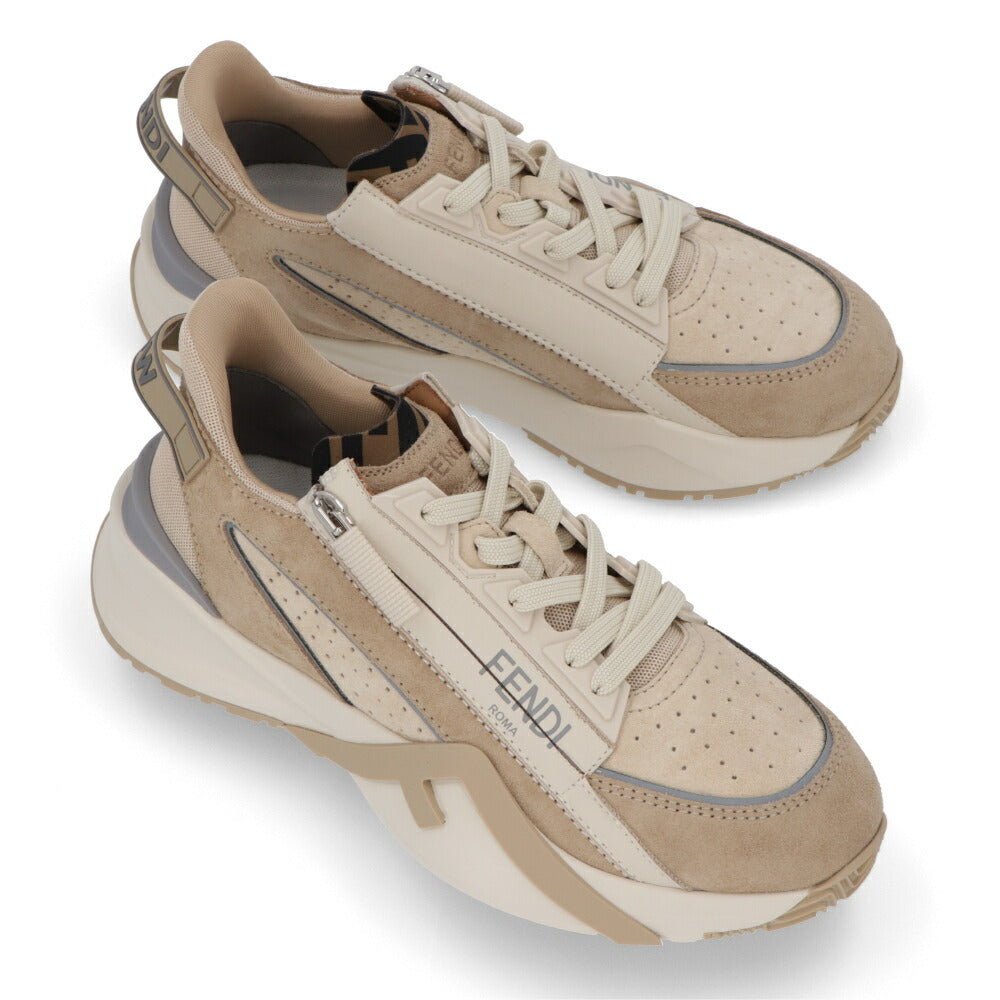 フェンディ FENDI シューズ スニーカー レディース FLOW SNEAKER フロー スニーカー ベージュ スウェード スエード レザー ラバー 合成繊維 ロゴ ファスナー 調節 8E8458 AOMD