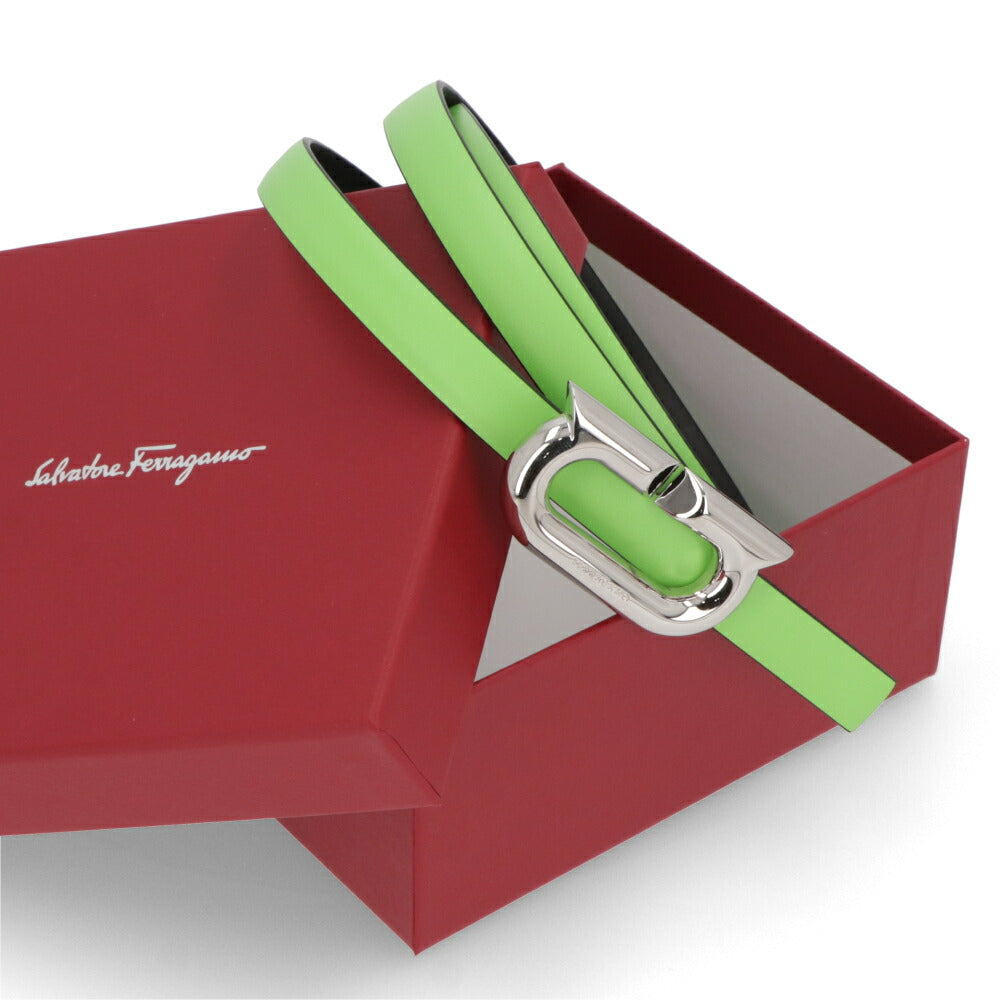 FERRAGAMO ベルト リバーシブルベルト ライトグリーン カーフレザー  シルバー金具 230278 764449