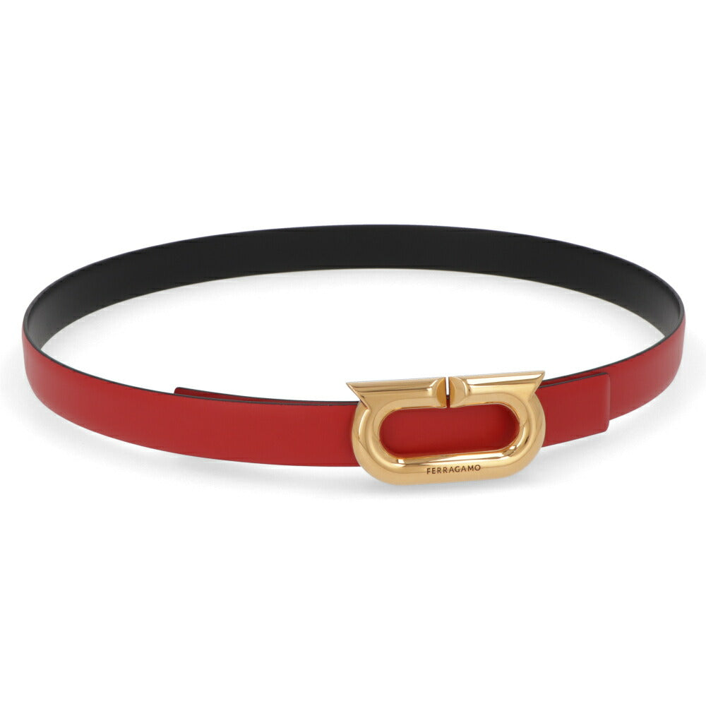 FERRAGAMO ベルト リバーシブルベルト レッド カーフレザー  ゴールド金具 230280 764437