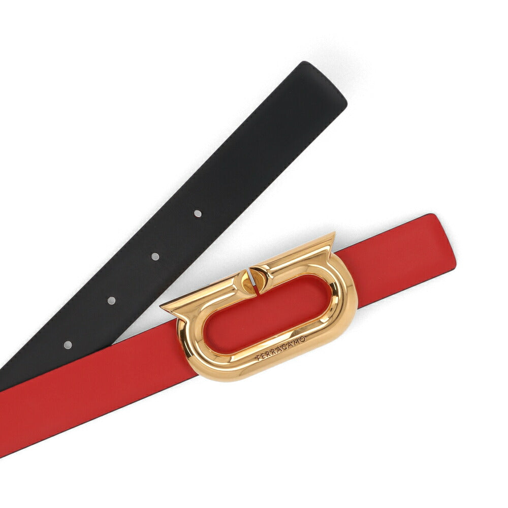 FERRAGAMO ベルト リバーシブルベルト レッド カーフレザー  ゴールド金具 230280 764437
