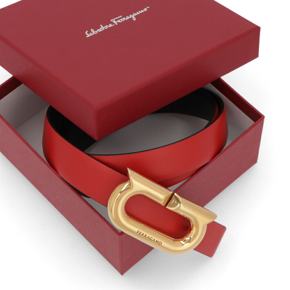 FERRAGAMO ベルト リバーシブルベルト レッド カーフレザー  ゴールド金具 230280 764437