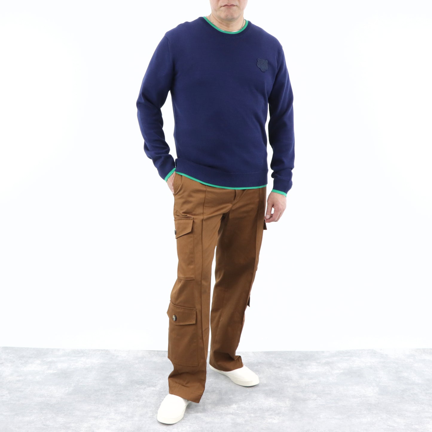 ケンゾー トップス ニット メンズ TIGER CREST JUMPER ネイビー コットン ラッキータイガー 刺繍 ワンポイント FA55PU2023AB 77