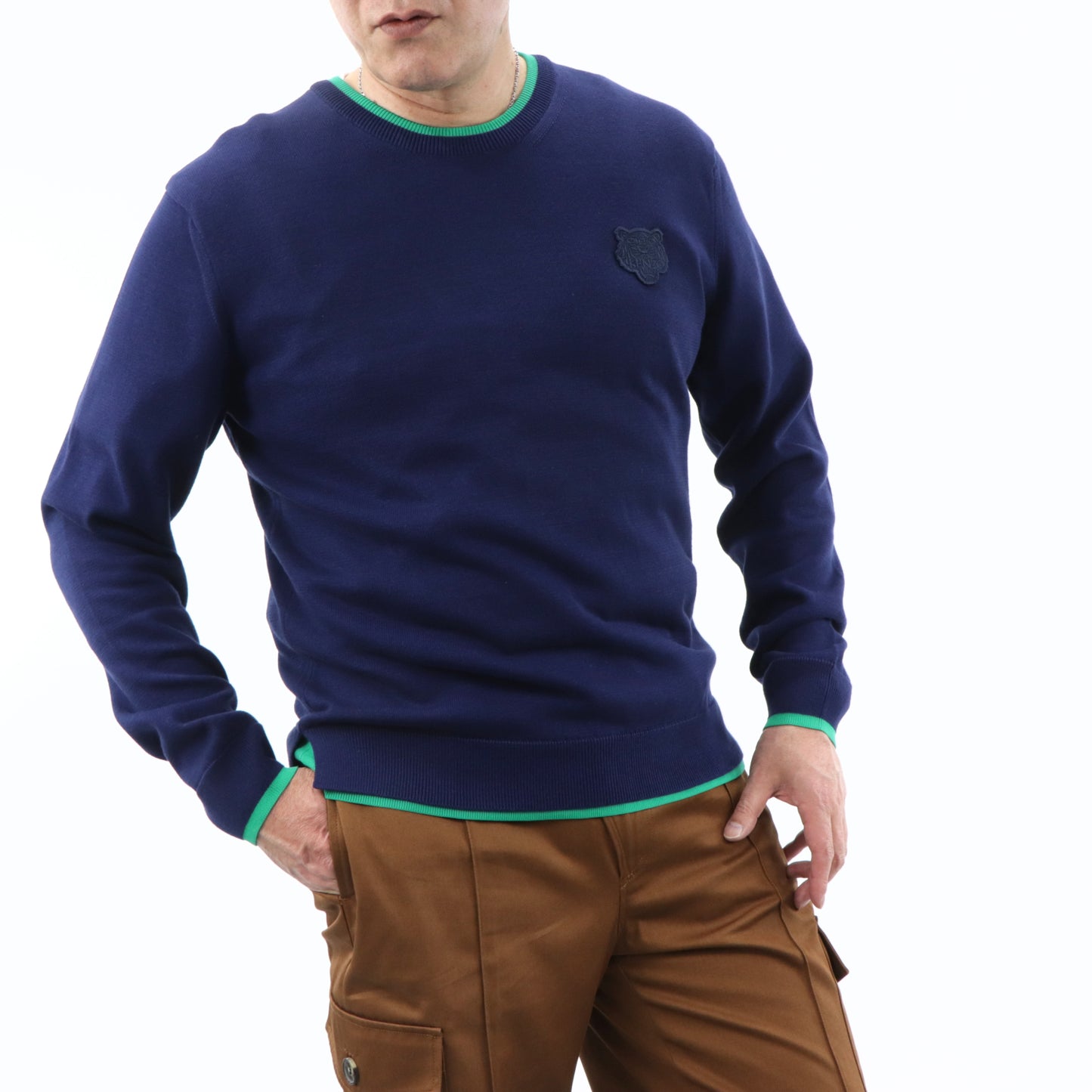 ケンゾー トップス ニット メンズ TIGER CREST JUMPER ネイビー コットン ラッキータイガー 刺繍 ワンポイント FA55PU2023AB 77