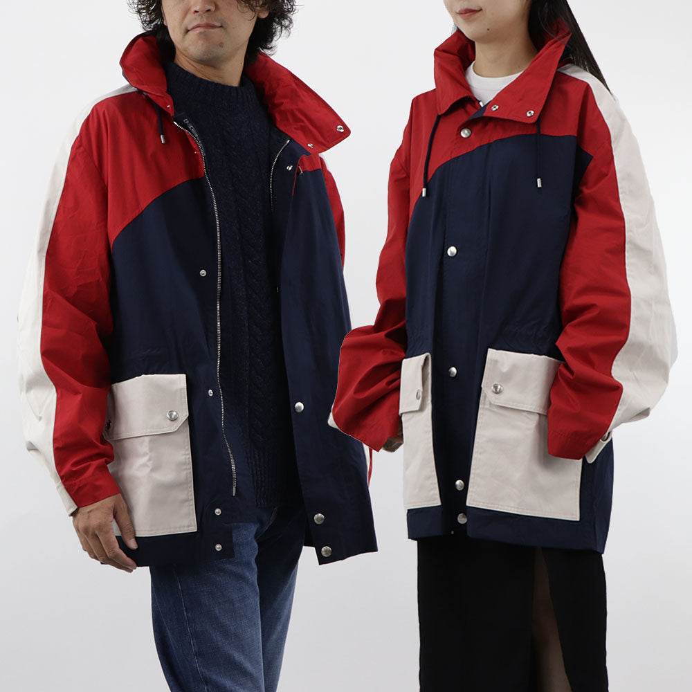ケンゾー ブルゾン ジャケット メンズ NAUTICAL PARKA レッド ネイビー ホワイト コット カラーブロックコットンジャケット フーディーン FA55OU6501NA 77