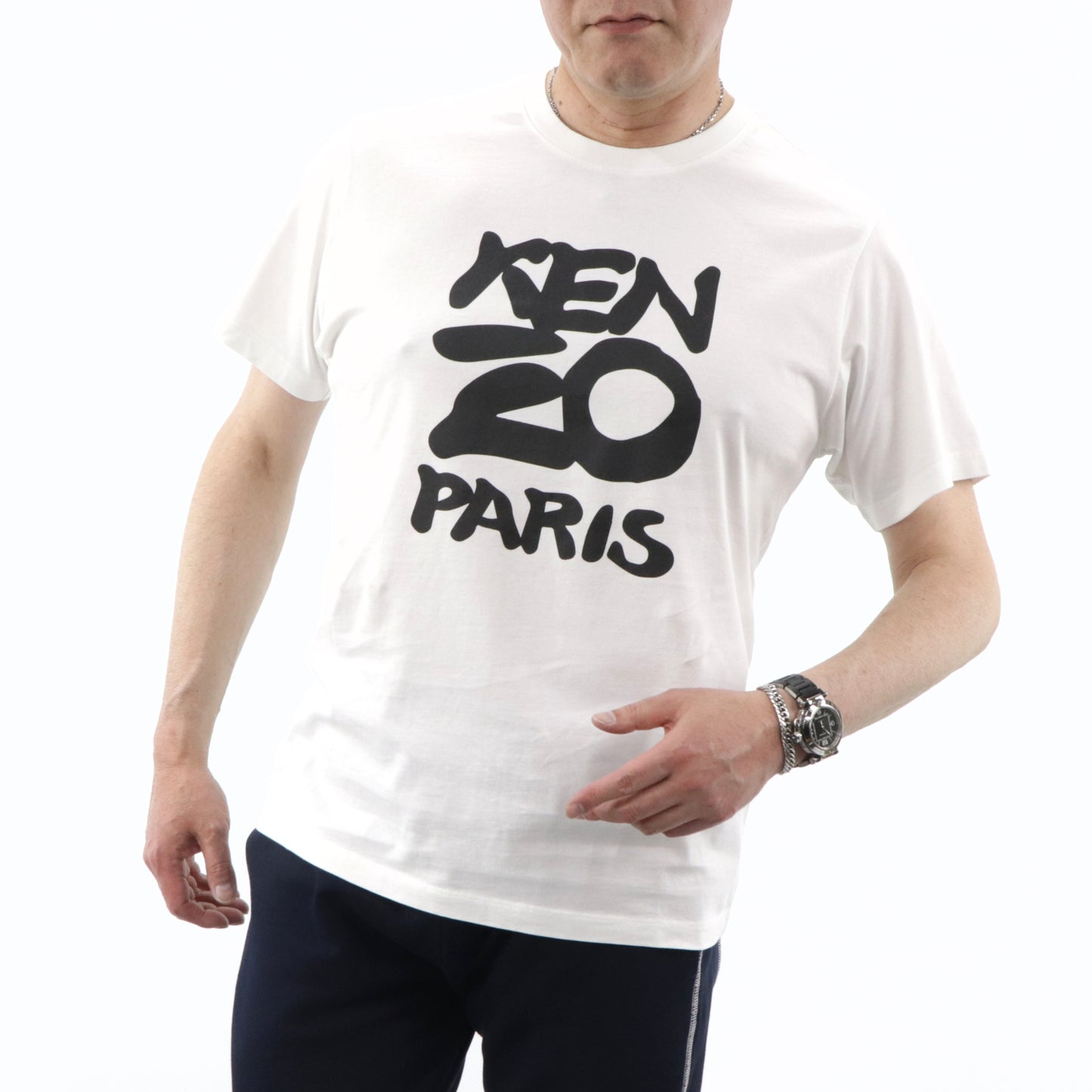 ケンゾー トップス Tシャツ カットソー 半袖 メンズ レッド ホワイト コットン クルーネック ロゴ FA55TS0184SA