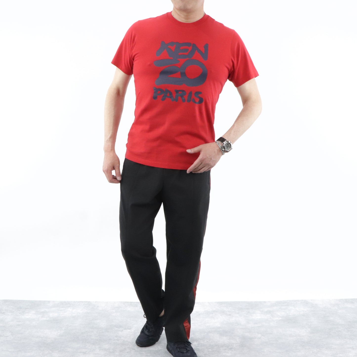 ケンゾー トップス Tシャツ カットソー 半袖 メンズ レッド ホワイト コットン クルーネック ロゴ FA55TS0184SA
