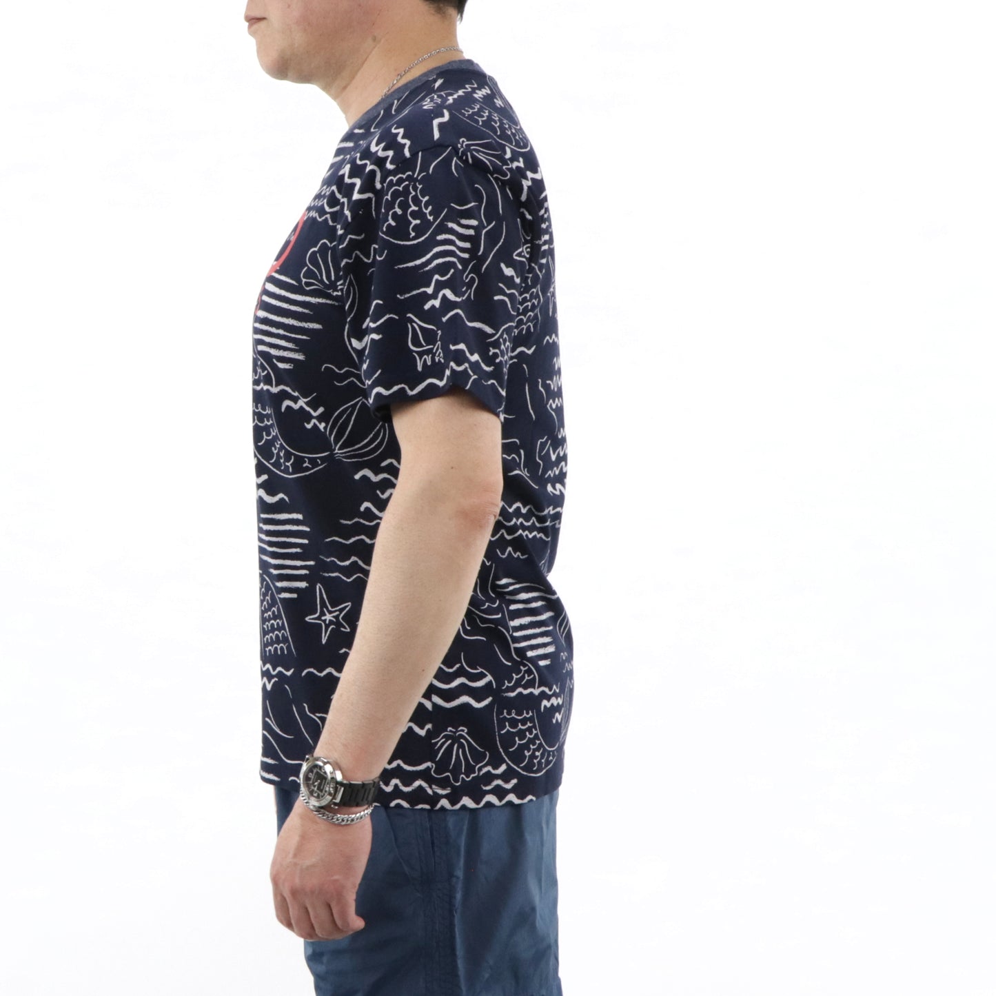 ケンゾー トップス Tシャツ カットソー 半袖 メンズ ネイビー 総柄 クルーネック ロゴ FA55TS0434SC 77