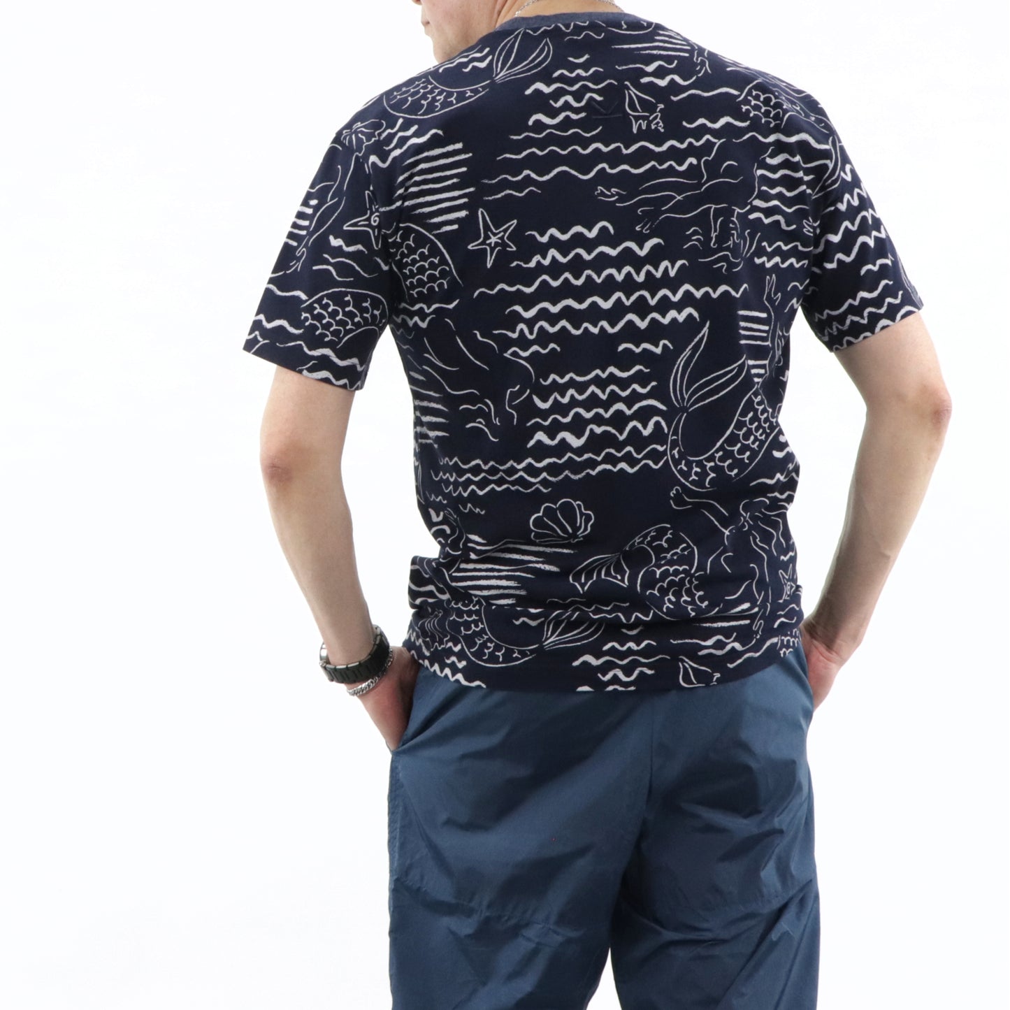 ケンゾー トップス Tシャツ カットソー 半袖 メンズ ネイビー 総柄 クルーネック ロゴ FA55TS0434SC 77