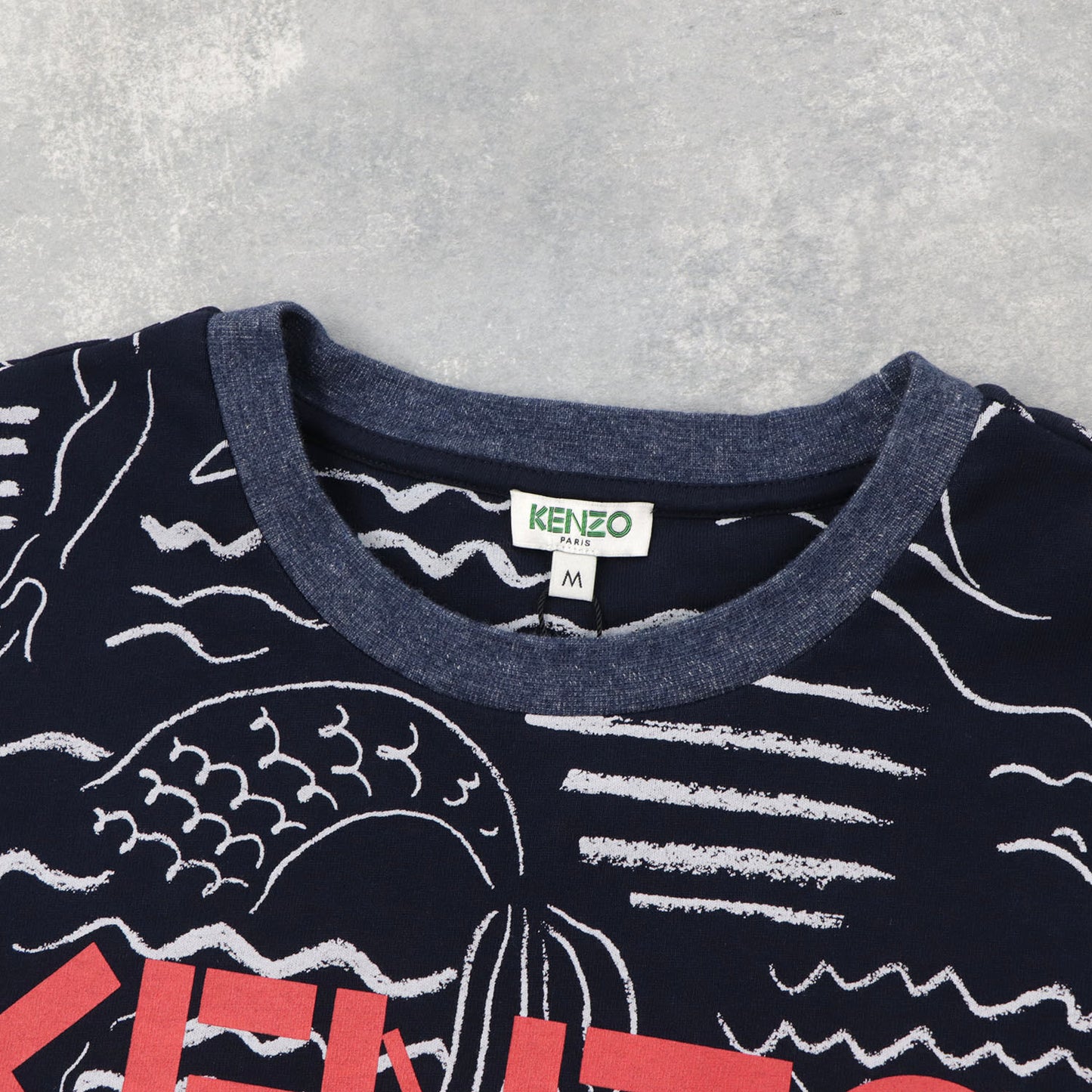 ケンゾー トップス Tシャツ カットソー 半袖 メンズ ネイビー 総柄 クルーネック ロゴ FA55TS0434SC 77