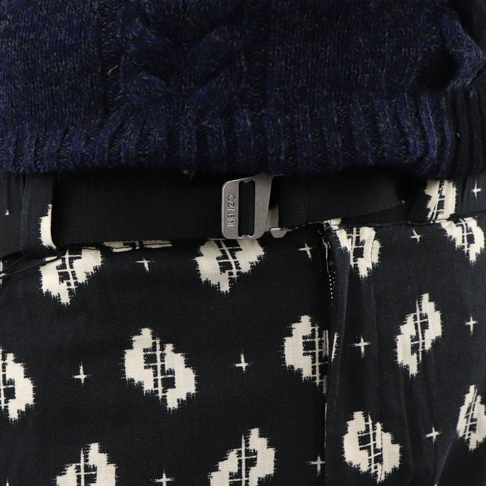 ケンゾー ボトムス メンズ STRAIGHT LEG BELTED PANT ブラック コットン ストレートカットパンツ カジュアルパンツ ダイカット柄 FA55PA3411PA 99