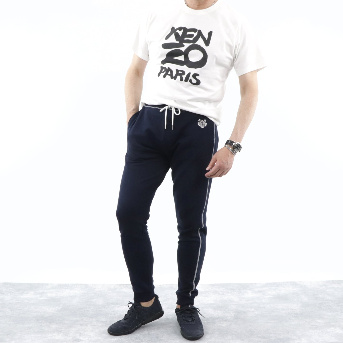 ケンゾー ボトムス スウェット メンズ ネイビー ロングパンツ ジョガーパンツ スポーツ ロゴ FA55PA7144MD 77