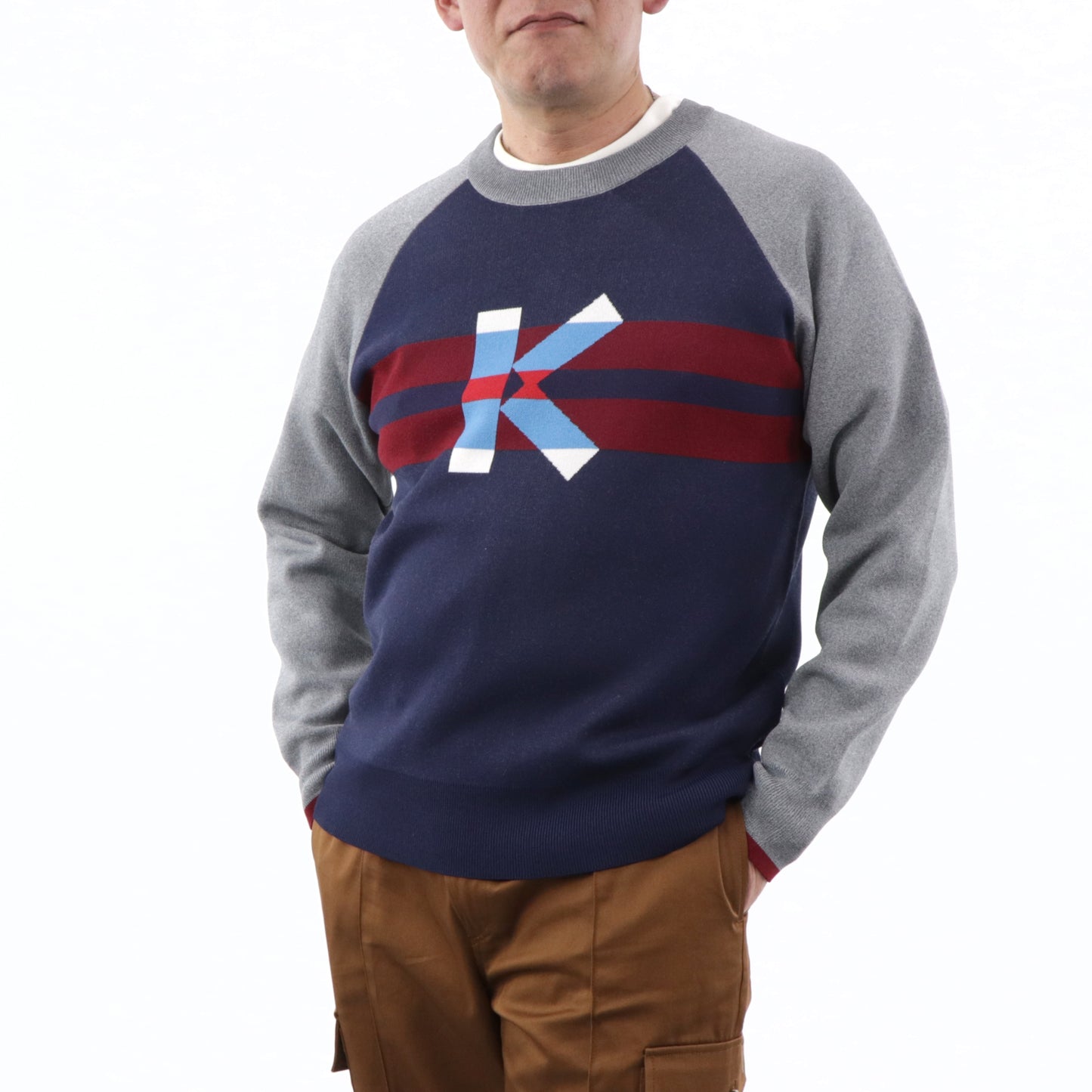 ケンゾー ニット F965PU2183LB ネイビー×グレー 長袖