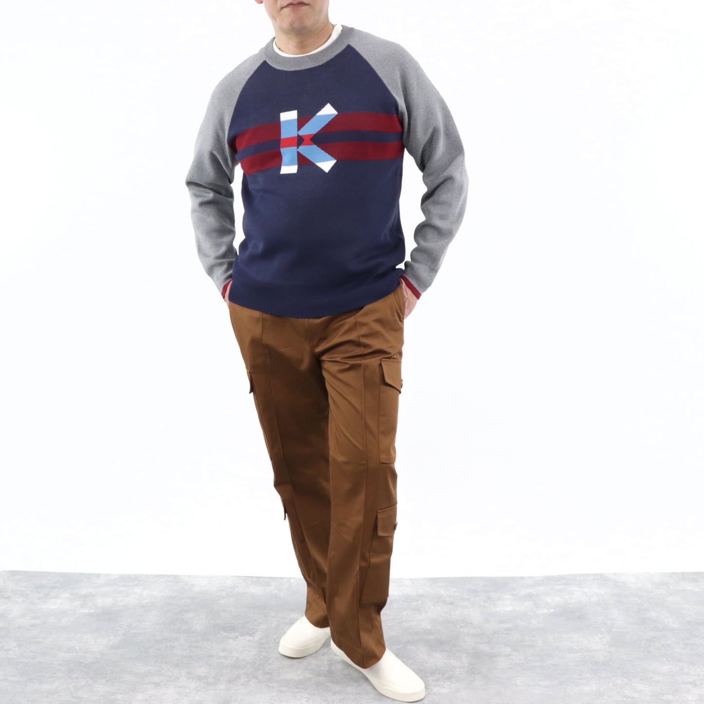 ケンゾー ニット F965PU2183LB ネイビー×グレー 長袖