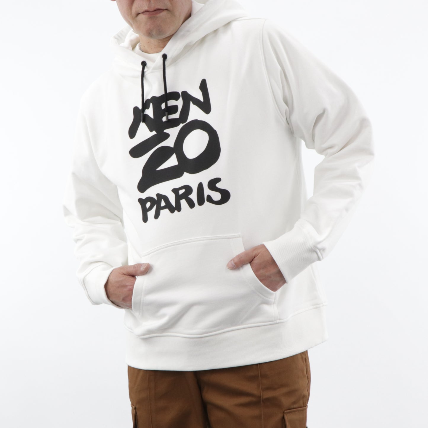 ケンゾー フーディ FA55SW1654ME ホワイト×ブラック ロゴ