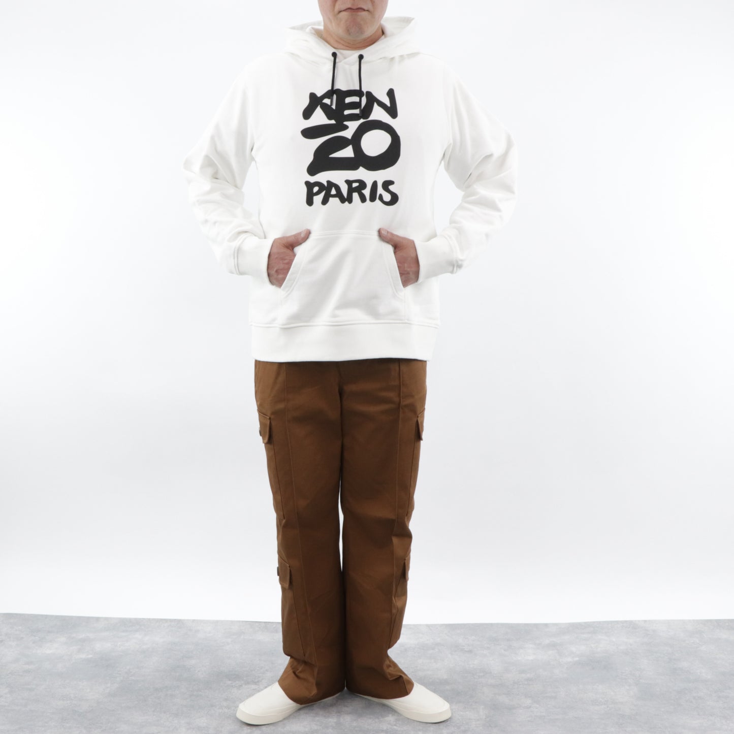 ケンゾー フーディ FA55SW1654ME ホワイト×ブラック ロゴ