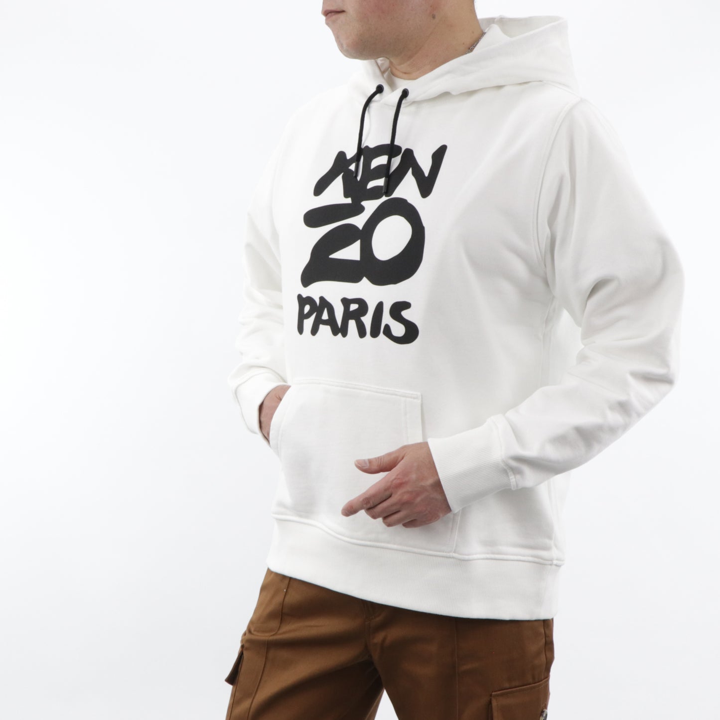 ケンゾー フーディ FA55SW1654ME ホワイト×ブラック ロゴ