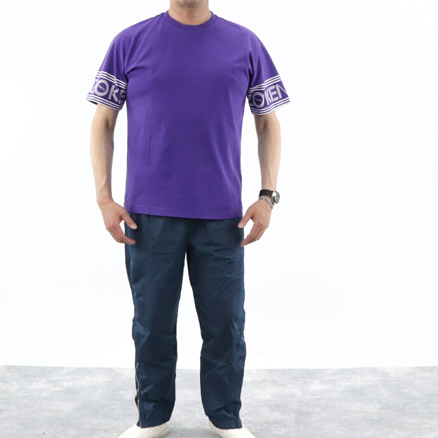 ケンゾー KENZO トップス Tシャツ カットソー メンズ パープル ホワイト クルーネック ロゴ 半袖 F005TS0434BD