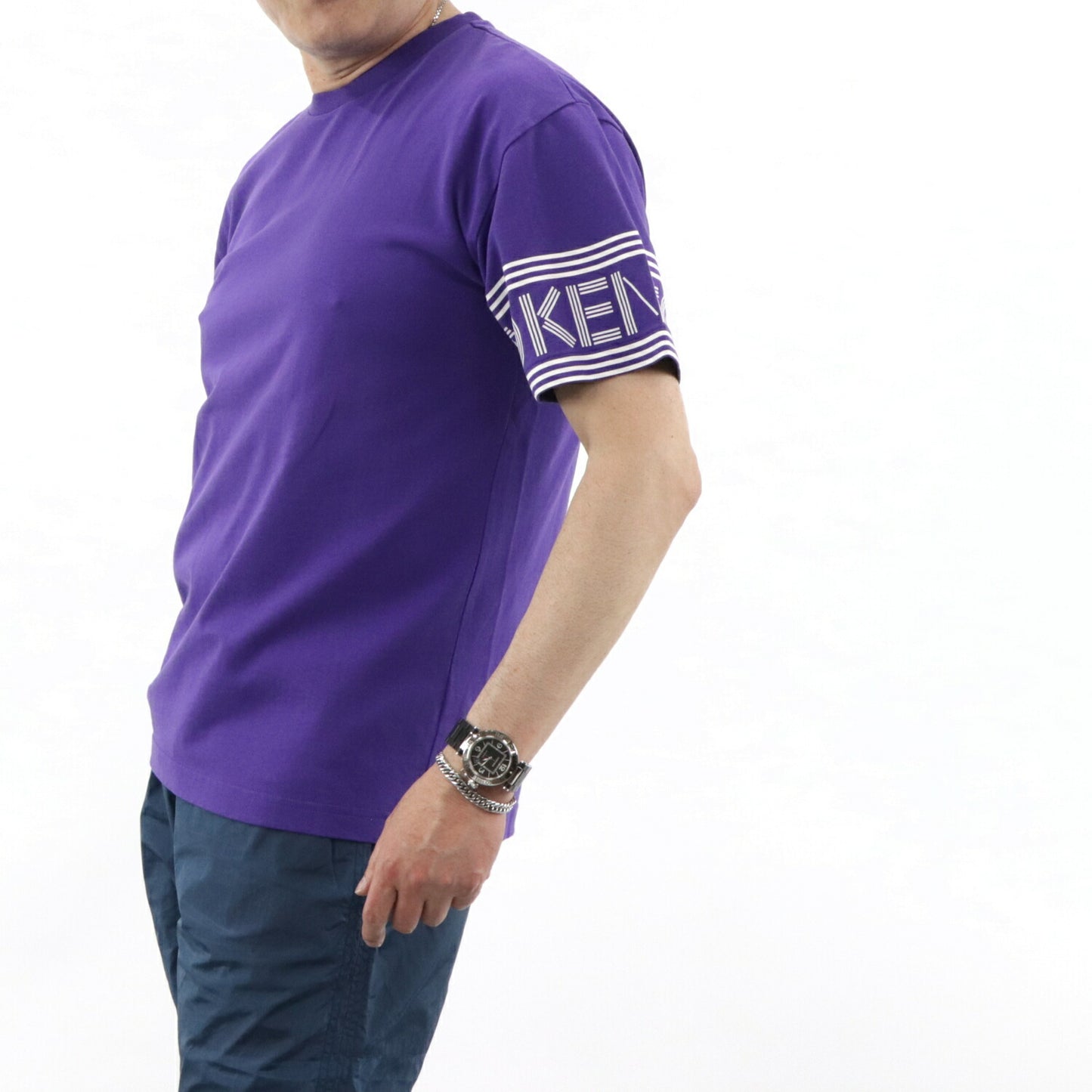 ケンゾー KENZO トップス Tシャツ カットソー メンズ パープル ホワイト クルーネック ロゴ 半袖 F005TS0434BD