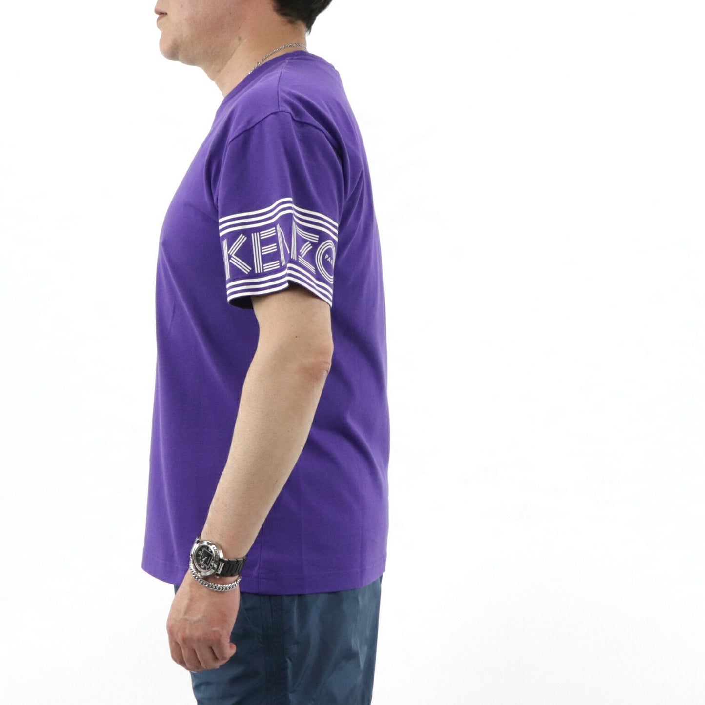 ケンゾー KENZO トップス Tシャツ カットソー メンズ パープル ホワイト クルーネック ロゴ 半袖 F005TS0434BD