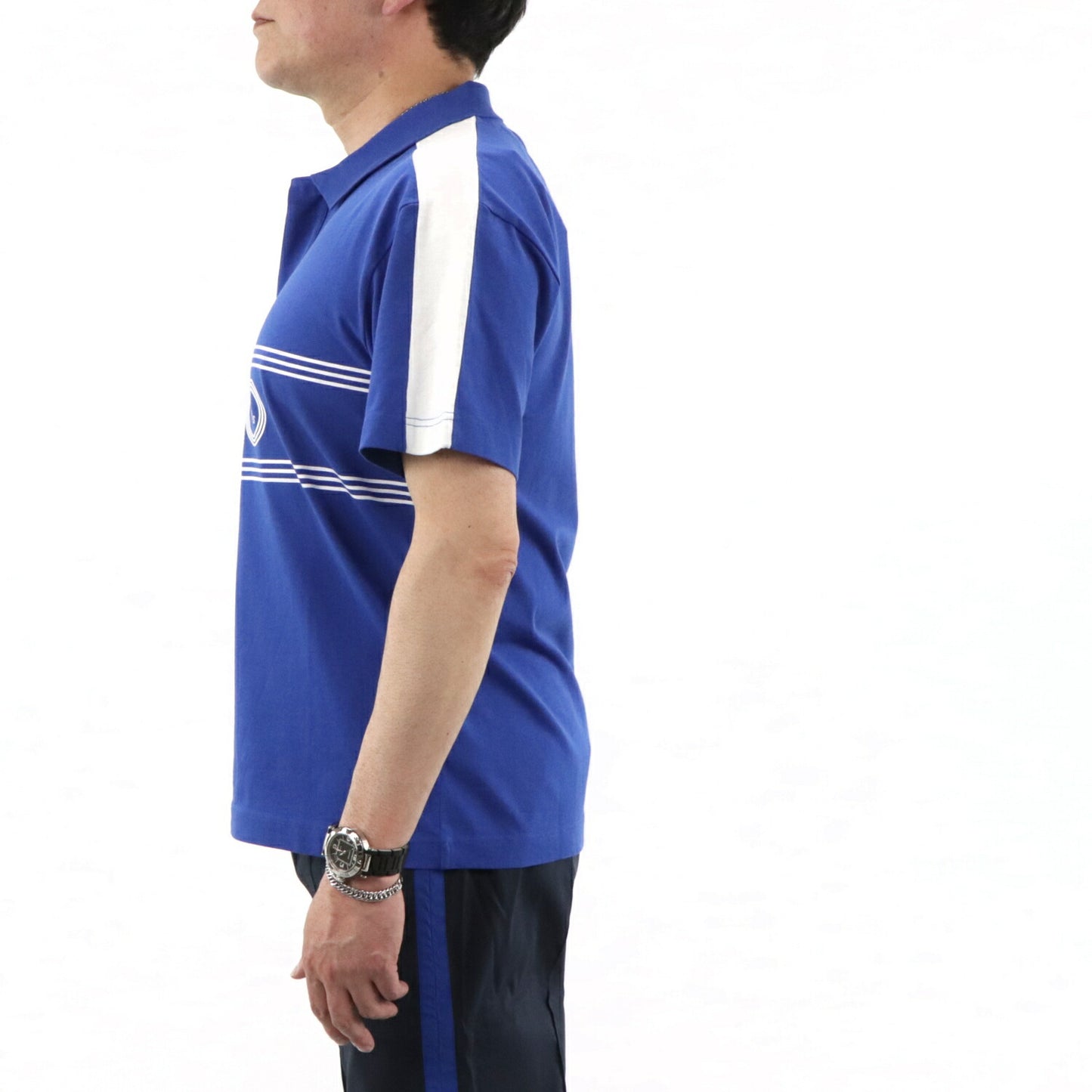 ケンゾー KENZO トップス ポロシャツ メンズ ブルー コットン ロゴ プリント 半袖 ボーダーライン F955PO0384BD 74