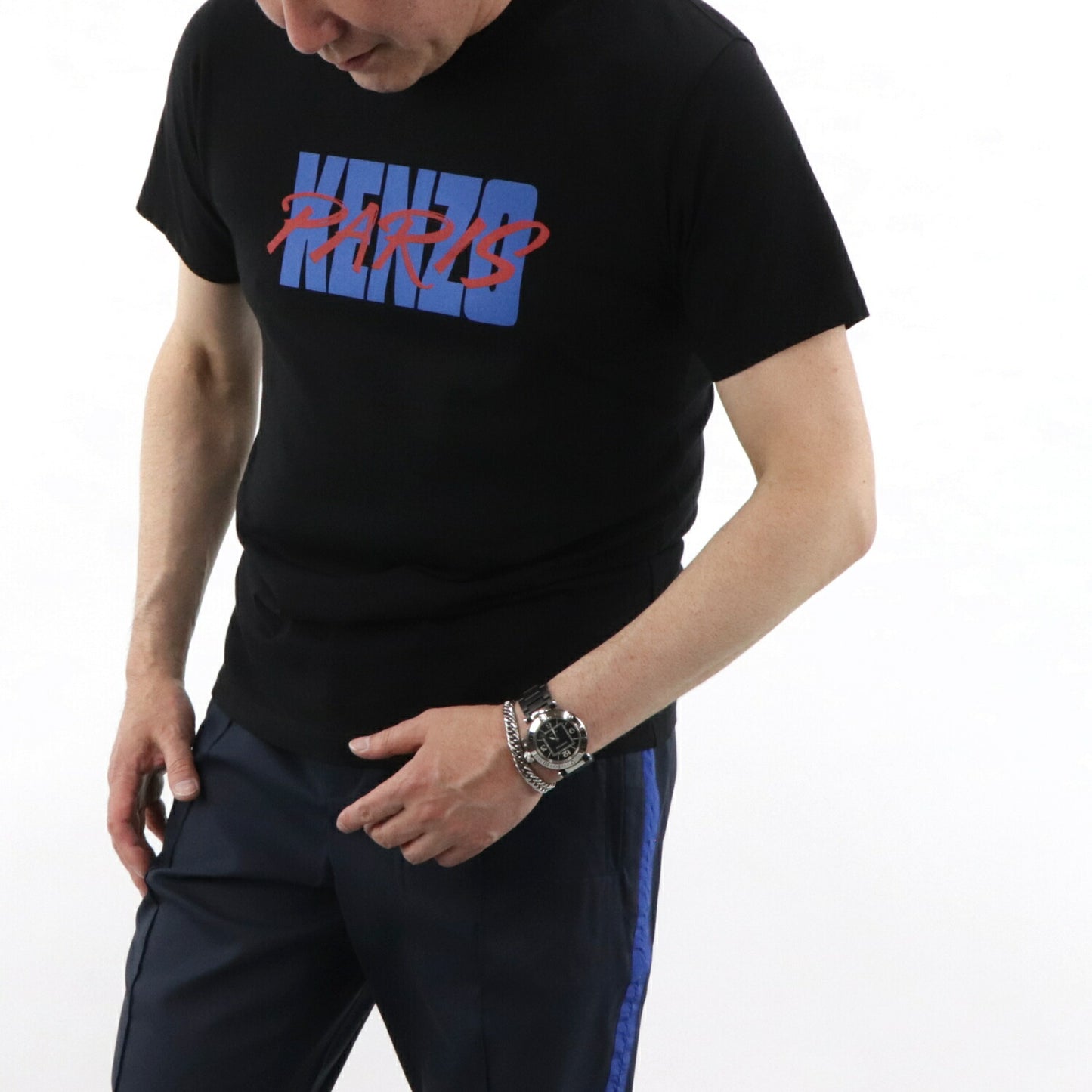 ケンゾー KENZO トップス Tシャツ カットソー メンズ ブラック コットン ロゴ プリント ラウンドネック 丸首 半袖 F955TS0184SA 99