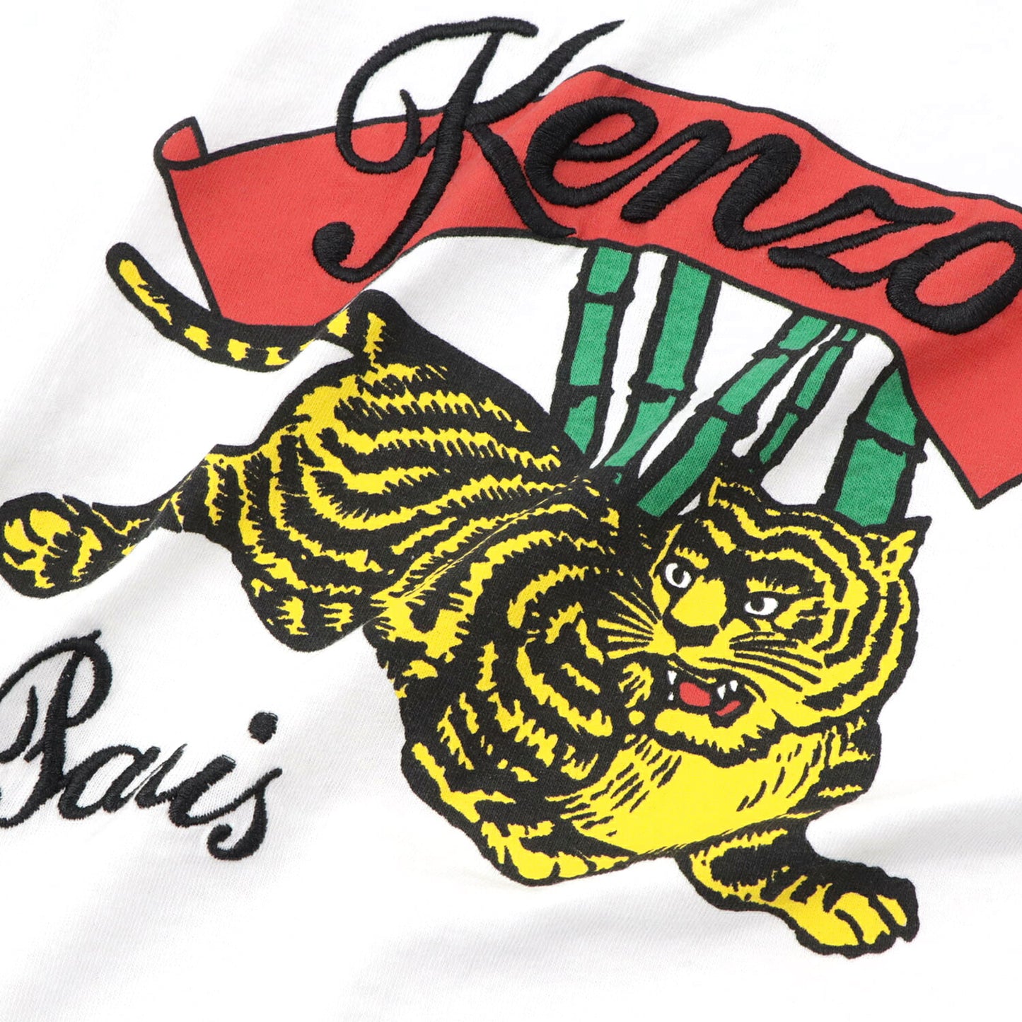 ケンゾー KENZO トップス Tシャツ カットソー メンズ ホワイト ブラック コットン 刺繍 ロゴ プリント バンブータイガー トラ 竹 半袖 F955TS0194CE 01
